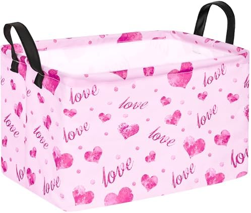 Rec Heart Print Box Hamper Storage Basket Collapsible Organizer Bin Gift Shelf by VAIVUSTO