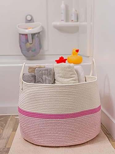 OrganiHaus Round Toy Basket & Blanket Basket, Cotton Rope 20x13" - Image 6