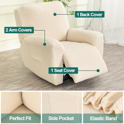 NILUOH Stretch Recliner Covers 4 Piece, Non-Slip Lazy Boy Chair Covers - Image 2