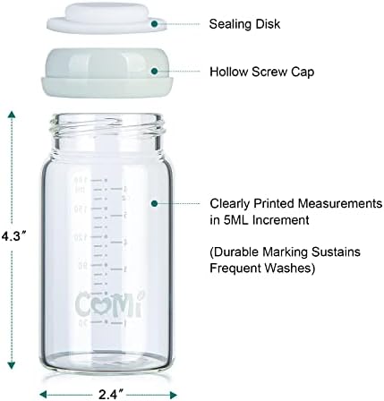 COMI Wide Neck Glass Breastmilk Collection n Storage Bottle, 4 Packs, 6oz - Image 3
