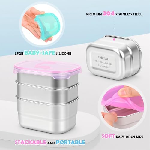Tanjiae 6-Pack 8oz Small Stainless Steel Snack Containers - 230mL Leakproof - Image 2