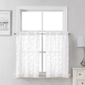 Lecloud Leia White Sheer Kitchen Curtains 30 Inch Length 2 Pcs, Jacquard Leaf by Lecloud