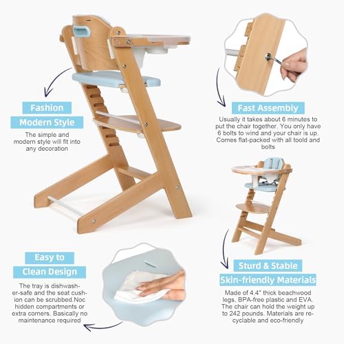 Cowiewie 3-in-1 Convertible Natural Wooden High Chair - Image 3