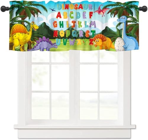 Alphabet ABC Valance Curtain Cartoon Dinosaur Jurassic Forest Plants by AAVEUP