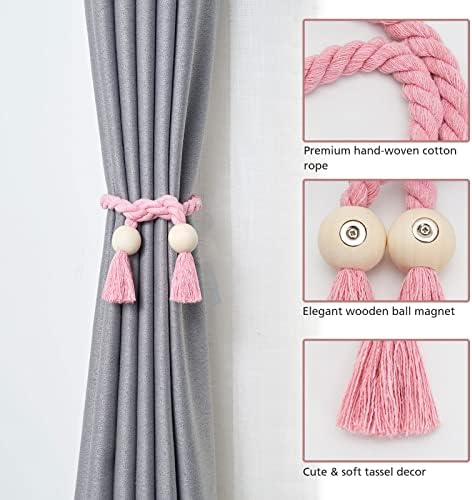 NICEEC 2 Pack Wooden Ball Magnetic Curtain Tiebacks Boho Home Decor Drape Tie - Image 3