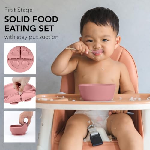 Silicone Baby Feeding Tray Dusty Pink Mealtime Plate - Image 5
