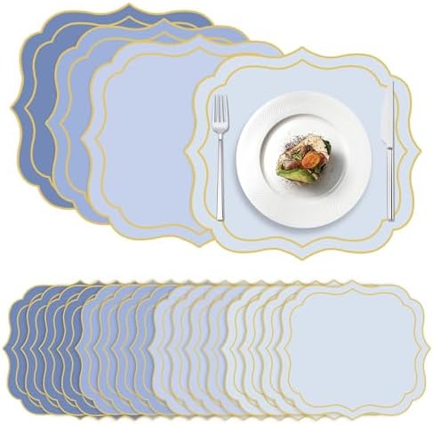 100 Pcs Dusty Blue Paper Placemats 13.4 x 12 Inch Disposable Scalloped Paper by Stuffygreenus