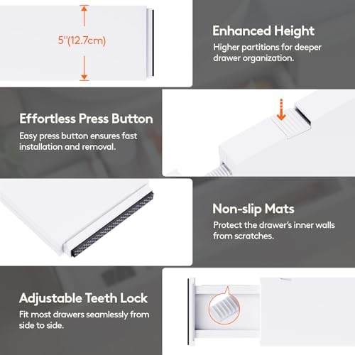 Lifewit 5" Tall Upgrade Drawer Dividers, Adjustable Deep Drawer Organizer - Image 6