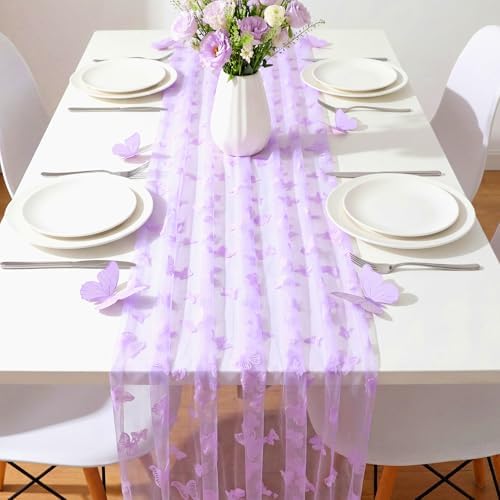 4 Pcs Purple Butterfly Table Runner 29 X 70 Inch Tulle - Image 3