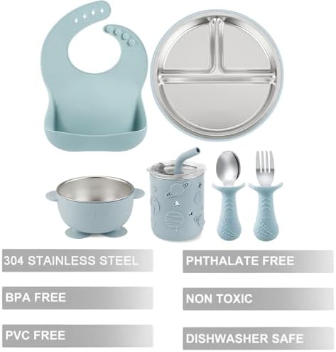 PandaEar 6-in-1 Stainless Steel Baby Feeding Set | Divided Suction Plate - Image 3
