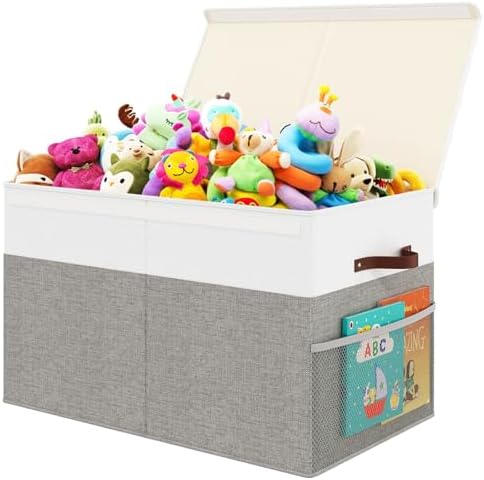 Large Toy Storage Box with Lid, Toy Chest with Divider, Foldable Organizer by Fineonly
