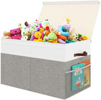 Large Toy Storage Box with Lid, Toy Chest with Divider, Foldable Organizer by Fineonly