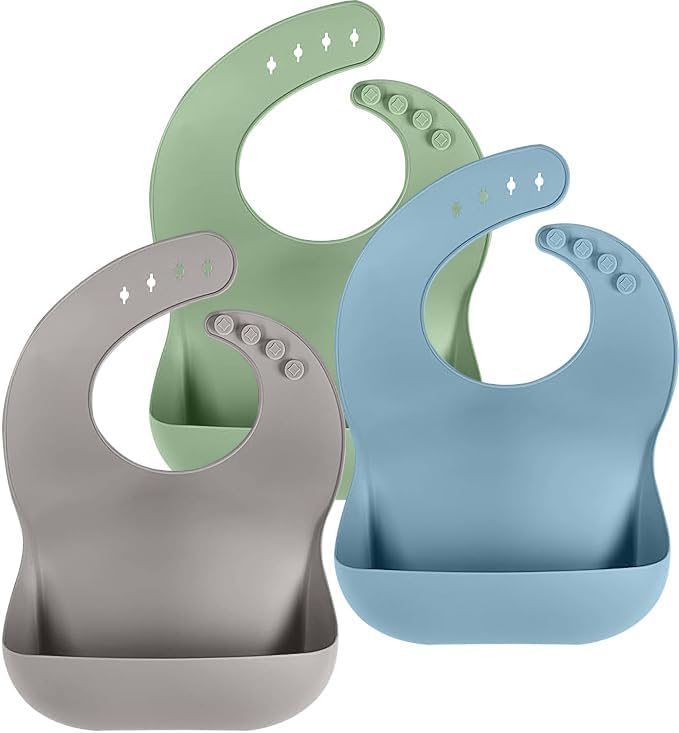 Cuddle Campus Set of 3 Silicone Bibs, Soft Adjustable Bibs by CuddleCampus