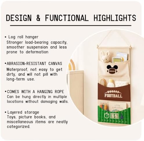 3-Pocket Hanging Wall Organizer, Sports Ball Design Over Door Storage - Image 7