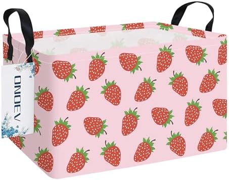 Rectangular Fabric Storage Bin, Foldable Strawberry print Basket by ONOEV