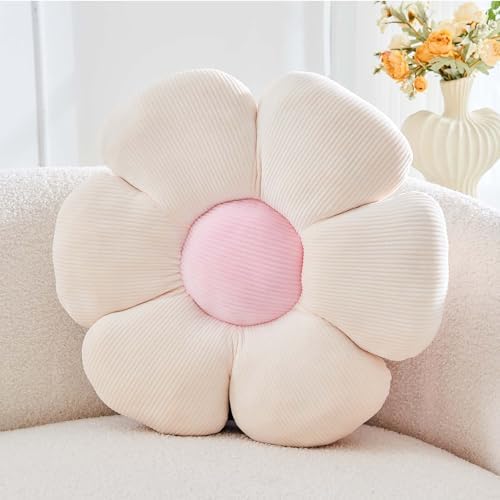 Kcvvcr Beige Flower Pillow, 19.6" Cute Flower Shaped Floor Pillow, Aesthetic by Kcvvcr