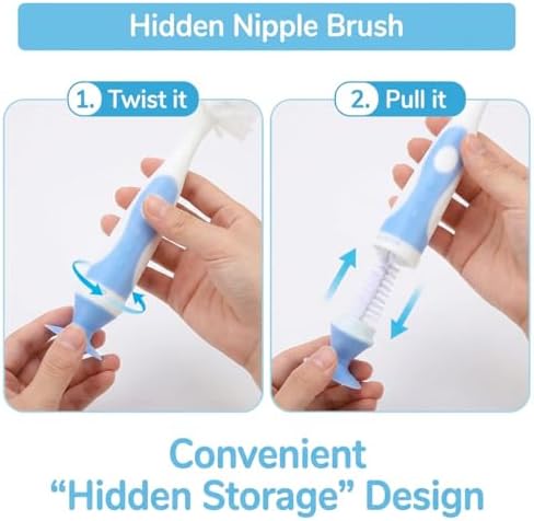 Ariseno 7-in-1 Baby Bottle Brush Set, Nylon & Silicone Bottle Brush - Image 3