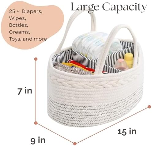 luxury little Diaper Caddy Organizer, Large Cotton Rope Nursery Baby Basket - Image 3