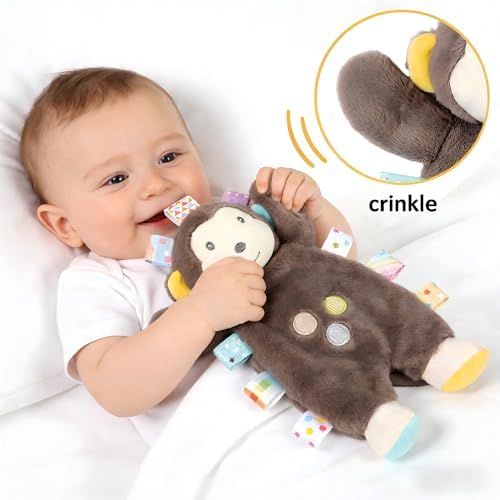 CREVENT Cozy Plush Baby Animal Head Security Blanket, Soft Monkey Lovey - Image 4