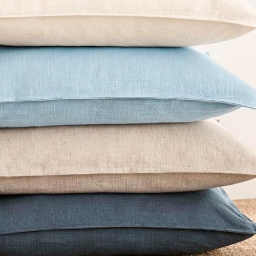 Foindtower Linen Solid Decorative Throw Pillow Covers 18x18 Inch Light Blue - Image 7