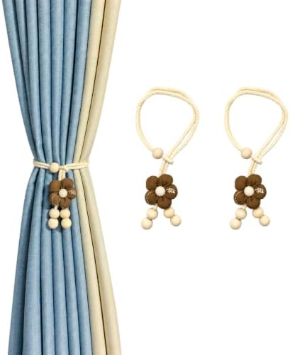 Brown Flower Curtain Tiebacks 2 Pack, Adjustable No-Drill Curtain Ties by Unknown