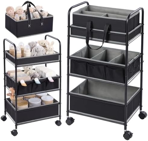 Honeydak 2in1 Baby Diaper Caddy Organizer Cart Bedside Rolling Cart by Honeydak