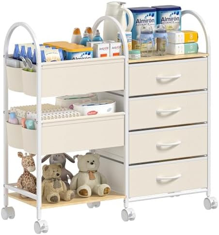 Baby Organizer and Storage Cart, 4-Tier Rolling Utility Cart by Nylaira