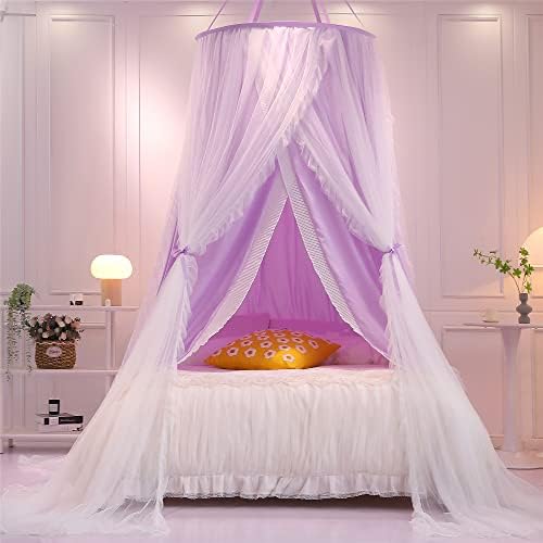 VETHIN Double Layer Princess Round Dome Canopy Bed Curtain - Image 3