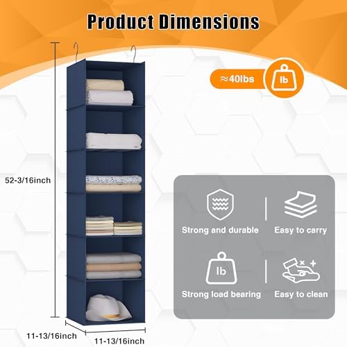 Hanging Closet Organizer 6-Shelf, Oxford Fabric Wardrobe Storage - Image 3