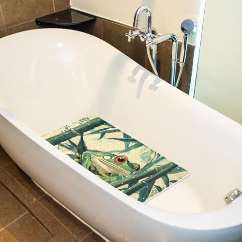 Bathtub Mat Non Slip 26.8x15.1In, Bamboo Green Frog Bath Mat - Image 5