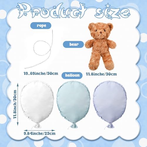 Gejoy 4 Pcs Nursery Wall Decor Blue Fabric Balloon Bear Decoration - Image 2
