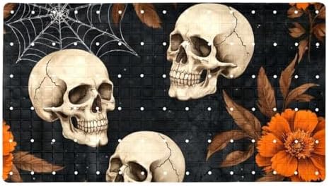 Shower Mat Non Slip 26.8 x 15.1 Inches, Skull Flowers Bathtub Mat Shower Stall by Anna+Cowper