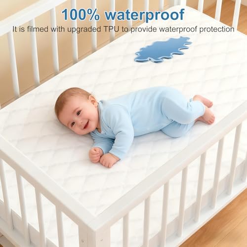 2Pack Waterproof Crib Mattress Protector, Cotton 52X28 Fitted Crib Sheets Crib - Image 6