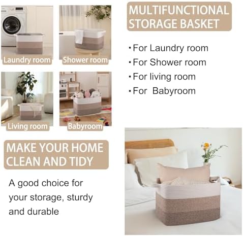 OIAHOMY Woven Blanket Basket Laundry Basket Dog Toy Basket Gradient Brown - Image 4