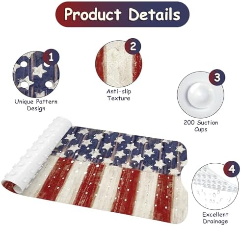 Bathtub Mat Non Slip, American Flag Extra Long Bath tub Mat Shower Floor Mat - Image 3