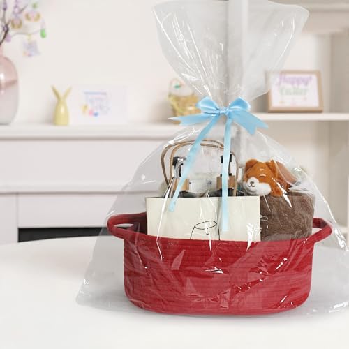 MEGASKET Red Woven Basket, Cute Cotton Rope Cat Dog Toy Bin Box, Small Woven Bin - Image 3