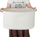 XUANGUO Large Rectangle Woven Cotton Rope Blanket Basket 22"x17"x12" White by XUANGUO