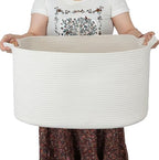 XUANGUO Large Rectangle Woven Cotton Rope Blanket Basket 22"x17"x12" White by XUANGUO