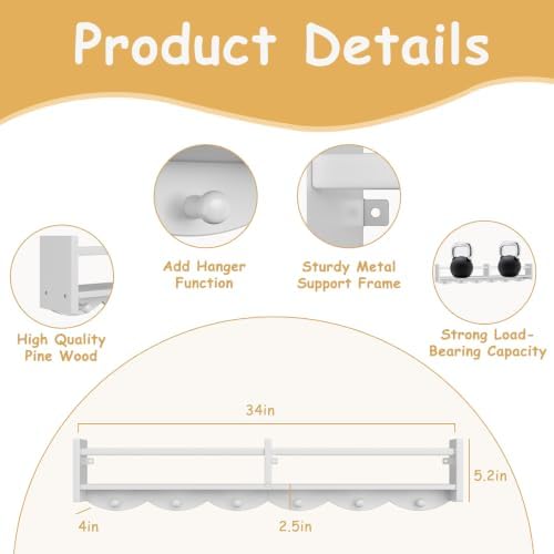34Inch Nursery Floating bookshelf Coat Rack - Image 4