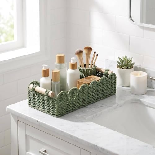 CubesLand Scalloped Toilet Paper Storage Basket W/Handle - Image 2