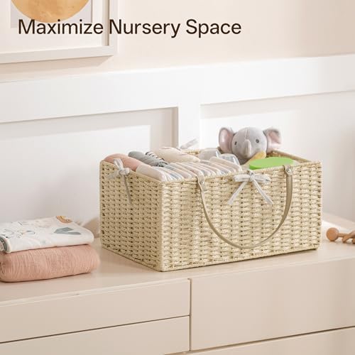 Angelhood Large Baby Diaper Caddy Organizer, Paper Rope Storage Baskets - Image 5