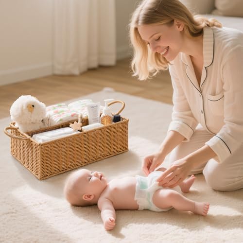 Rattan Diaper Caddy Organizer Changing Table Organizer - Image 2
