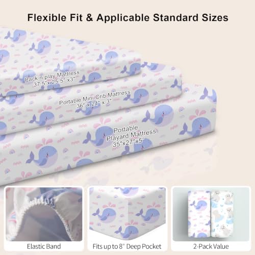 Pack N Play Sheets Fitted, Mini Crib Sheets, Breathable Soft Unisex Playard - Image 3