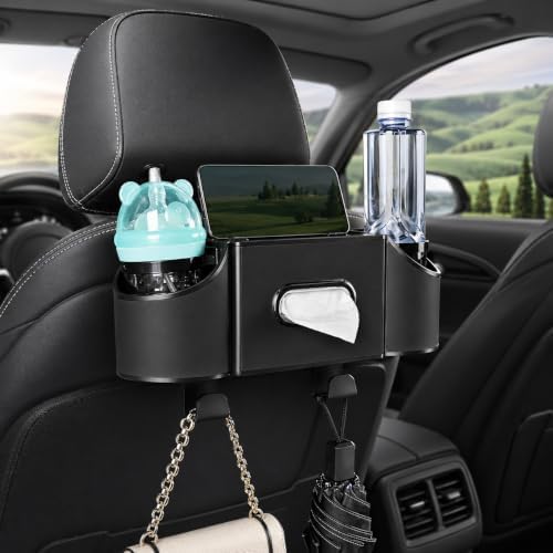 Back Seat Car Organizer, 2 Cup Holders, Tissue Holder, Phone Stand & Hooks by Oktree