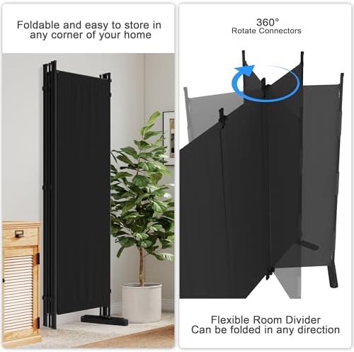 6 Panel Room Divider, 6ft Folding Screen Portable Wall Partition Room Divider - Image 3