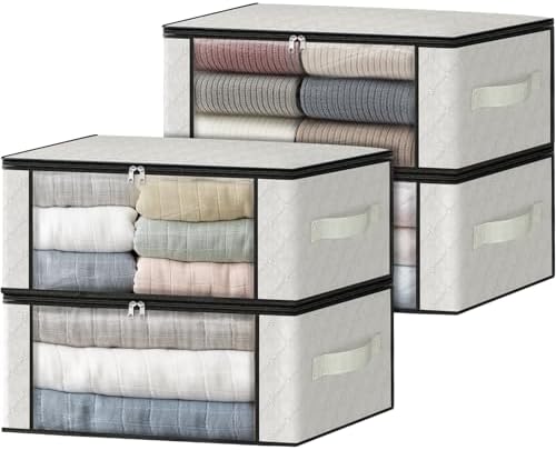 HomeHacks 4-Pack Clothes Organizer Storage Bags, 35L Storage Bins by HomeHacks