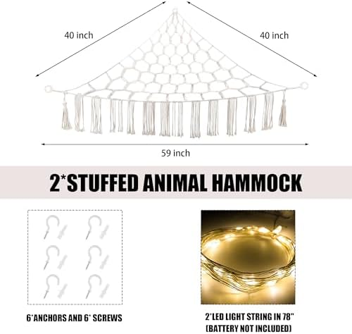 CERETIA Stuffed Animal Hammock Corner Plushie Net Storage, 2 Packs White - Image 5