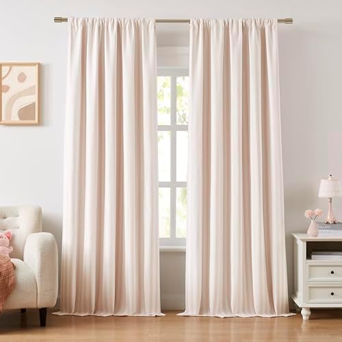 ZJDECOR Pink Stripe Full Blackout Curtain Panels 84 Inches Long, Rod Pocket by ZJDECOR