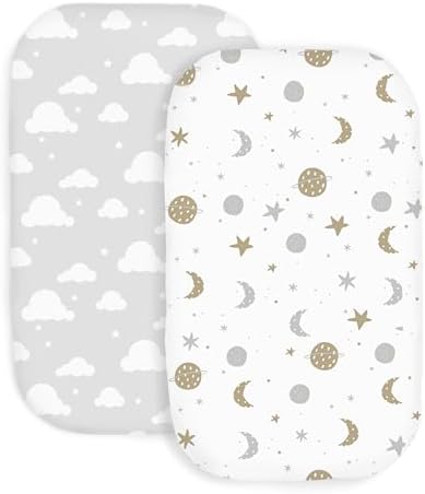 100% Organic Cotton 2 Pk of Bedside Sleeper Bassinet Fitted Mattress Sheets by CambriaBaby