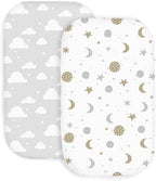 100% Organic Cotton 2 Pk of Bedside Sleeper Bassinet Fitted Mattress Sheets by CambriaBaby